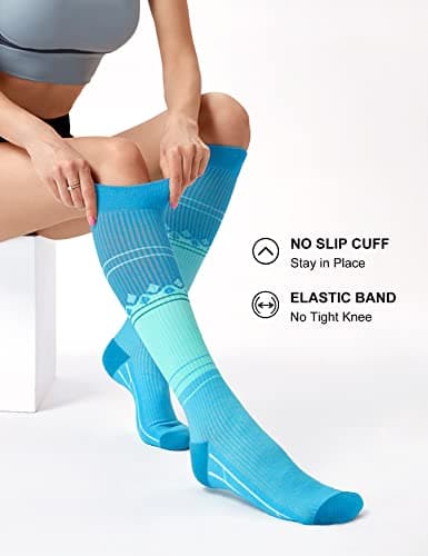 FITRELL 3 Pairs Compression Socks for Women and Men 20-30 mmHg Travel Flight Socks Medical Knee High Socks for Sport, Flying, Carers, Nurse, Pregnant Women, Varicose Veins, Pink+Purple+Blue, S/M — view 4