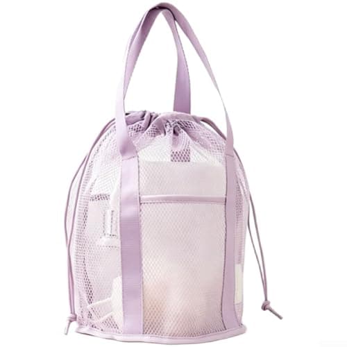 Foldable Mesh Beach Bag Large Waterproof Organizer Quick-Drying Toiletry Storage Pouch Breathable for Swimwear Towels Travel Gym Car 48x39x32cm(B Lavender Purple)