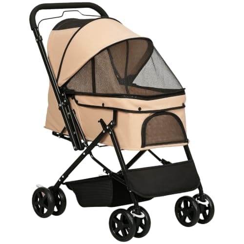 PawHut Dog Stroller with Reversible Handle for Small Dogs Light Brown