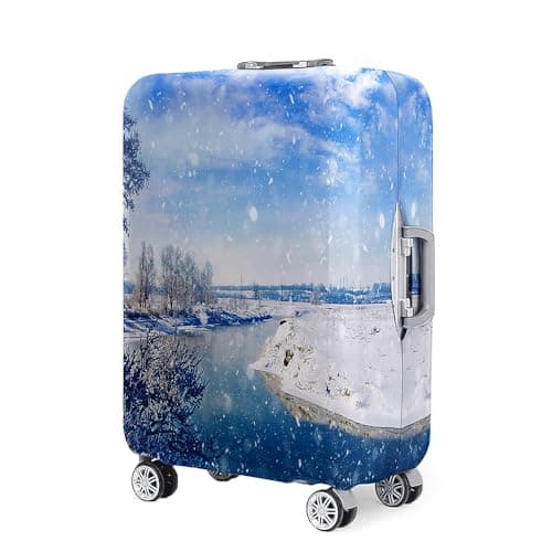 Hearda 3D Winter Scenery Suitcase Cover, Elastic Suitcase Covers, Quick Fix and Remove Luggage Cover, Anti-Scratch Travel Protector with Zipper, for 18-32 Inch Luggage (Winter,XL(29-32inch))