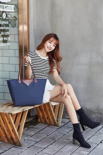 BOJLY Tote Bags for Women Stylish Waterproof Nylon Ladies Shoulder Bag Top Handle Handbag Folding Beach Travel Bag for Work,Shopping, School Black Large — view 3