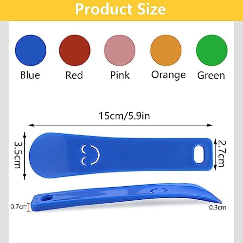 Pack of 5 Mini Shoehorn Plastic Shoe Horn Small Short 3.7 x 15 cm Shoe Horn Small for Men Women Children Five Colours — view 2