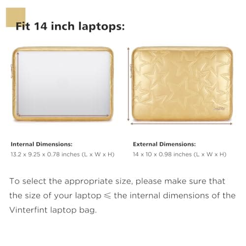 Vinterfint 14 inch Laptop Sleeve Case for 14" MacBook Pro M5 M4 Max,Surface Laptop Studio 2,ThinkPad E14 Gen 6,IdeaPad 3i,14.5"XPS 14,Inspiron 14,14"Yoga Pro7,HP ThinkPad Notebook Bag Cover,Gold — view 4