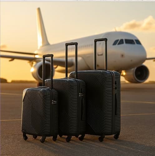 Neo 3 Piece Hard Shell Luggage Suitcase Set ABS Expandable Handle Lightweight Durable Trolley Travel with 360 Spinner Wheels Inbuilt Lock 20" 24" 28" (Black) — view 2