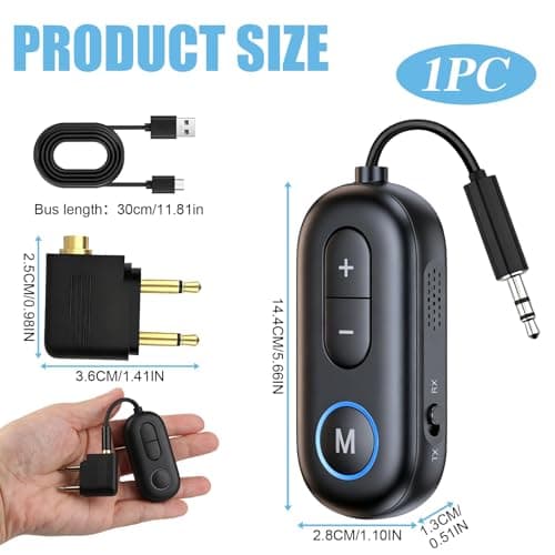 Airplane Bluetooth 5.4 Transmitter Receiver 2-in-1 Wireless Aux Adapter 3.5mm 18H Playtime Airfly pro 2 TV Airplane Car Gym Home Stereo Speaker Travel Flight — view 6