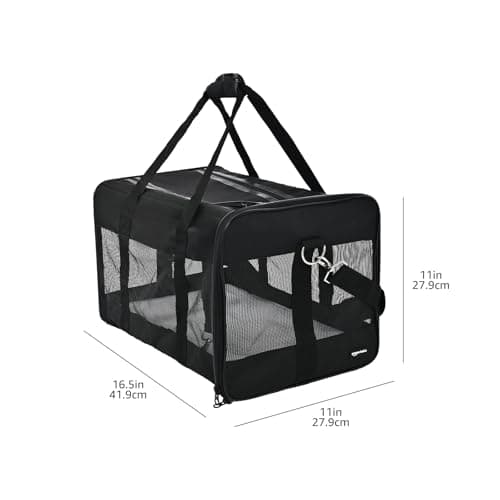Amazon Basics Dog and Cat Carrier, Soft Sided Pet Travel Carrier for Cat and Dog, Black, Medium, 42 cm L x 27 cm W x 28 cm H — view 2