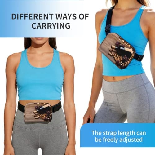 Yoga Meditation Fanny Pack Crossbody Waist Bag Pack Waterproof Mini Belt Bag Bum Hip Bag for Men Women, Wine Bottle Corks Grapes, One Size — view 6