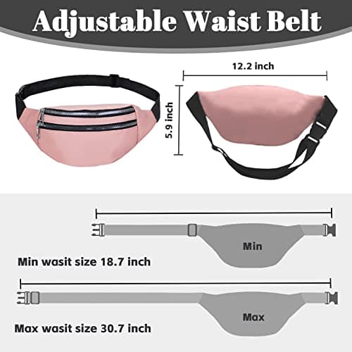 Bum Bag Fashion Waist Pack Bumbag for Women Men Lightweight Fanny Pack with 2 Zip Pockets & Adjustable Strap, Large Belt Bag for Dog Walking Running Hiking Jogging (Pink) — view 3