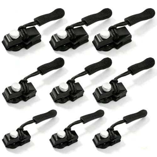 9Pcs Universal Zipper Repair Kit, 3 Size Zip Pull Replacement Black