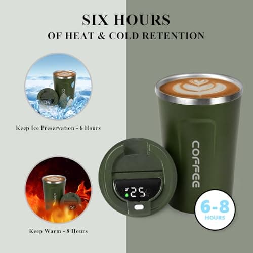 AMFUN Travel Mug, 380ml Insulated Reusable Leakproof Car Coffee Cup, Led Temperature Display Tumbler, Stainless Steel Mug for Hot & Cold Beverages (Green) — view 3