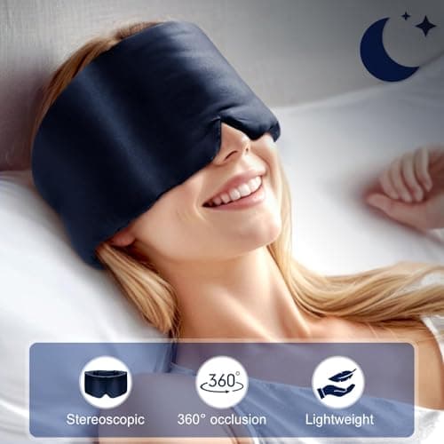 Quelcc Sleep Mask, Silk Eye Mask for Sleeping with Adjustable Strap, Ultra Soft Comfortable Sleeping Mask for Sleeping,Travel, Relax, Yoga, Meditation(Navy Blue) — view 3