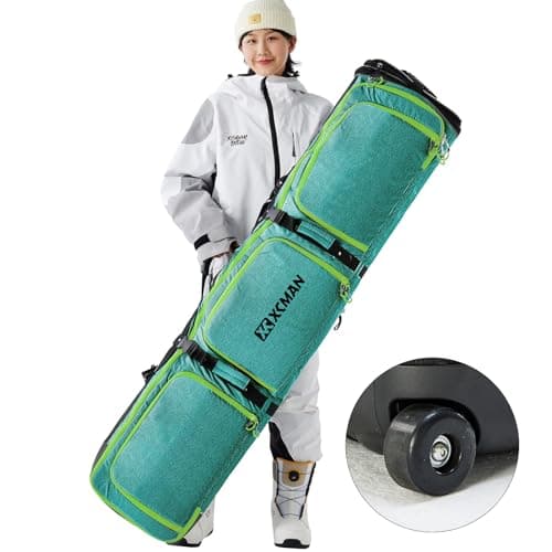XCMAN Padded Snowboard Bag with Wheels,Adjustable Length 63-75In,Padded Bag for Air Traveling,Loading Capacity 100L… (Green)