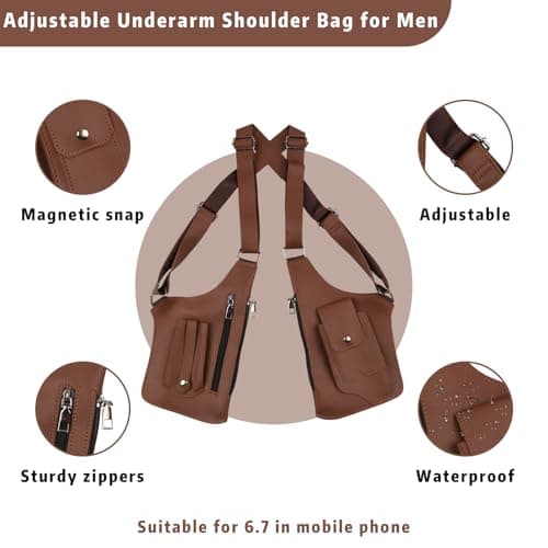 HONMINHUA Anti-Theft Hidden Underarm Shoulder Bag for Men and Women, Adjustable Double Shoulder Armpit Bag, Classic Shoulder Satchel for Travel, Daily Commute, Camping, Hiking (Brown) — view 4