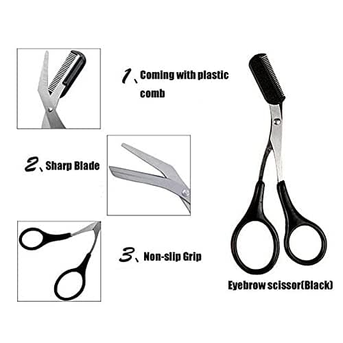 Professional Eyebrow Scissors Eyebrow Trimmer Eyebrow Remover Shaping Cut Comb Eyebrow Shaving Scissors Comb Hair Remover Beauty Tool with Non Slip Finger Grips for Men Women — view 3