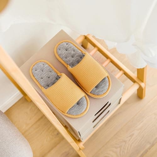TIECHI Womens Slippers, Ladies Slippers Open Toe Slipper Women, Non-Slip House Memory Foam Slipper Women for Indoor Outdoor, 38-39EU/5-6UK, Yellow — view 2