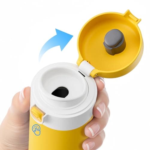 Exllena Small Insulated Water Bottle with Push-Button Lid – 220ml Mini Flask, Leakproof Mini Water Bottle for Coffee, Milk, Travel, School & Office Use(Yellow & White) — view 5