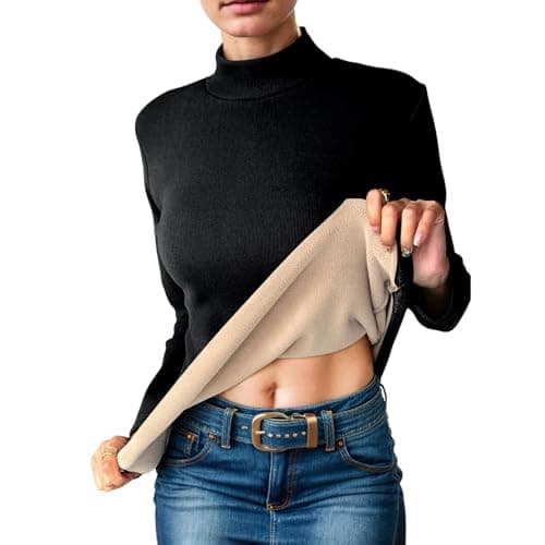 Longra Thermal Pullover Long Sleeve Top Women Stretchy Ladies Turtle Neck Thermals Jumpers T Shirt Base Layer Thermal Underwear Warm Fleece Shirt Winter Thermals Wear for Women Black — view 4