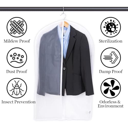 Niviy Clothes Covers Protector Bags Garment Covers Dustproof Moth Proof Coat Bag with Zip PEVA Translucent Suit Cover Waterproof Anti-mite Breathable Suit Protector 6pcs 60 * 100cm (White) — view 3