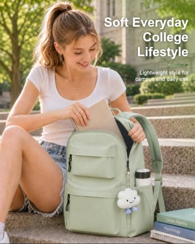 FIORETTO Backpack Womens School Bag Girls Boys, Lightweight Water-Resistant Fits 15.6” Laptop Large Capacity Rucksack with Anti-Theft Pocket, Ideal for School College Commuting Travel Sage Green — view 2