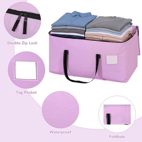 Dntorx 4 Pack 90L Moving Bags, Waterproof Moving Boxes with Zips, Purple — view 3