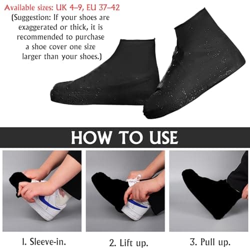 FOSDICK 3 Pairs Waterproof Shoe Covers Reusable Shoe Protector Covers Rubber Non Slip Overshoes for Men Women Shoe Cover Thickened Boot Cover Over Shoes Protectors for Outdoor Cycling Hiking, Black — view 5