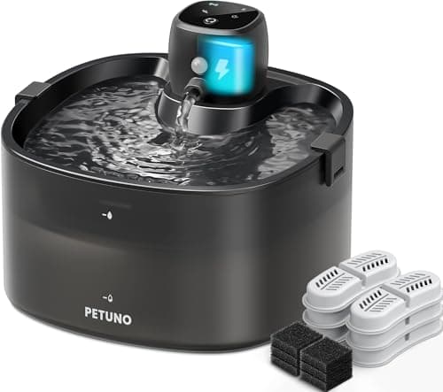 PETUNO Cordless Cat Water Fountain, 2.3L, Battery Operated, Black