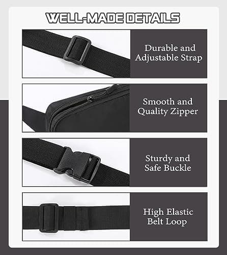 MoKo Fanny Packs for Women Men, Running Waist Packs, Belt Bag, Black — view 5