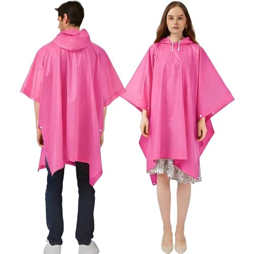 UPSEN Rain Ponchos for Adults, 2 Pcs Reusable Raincoats Coats Jackets Emergency for Women Men with Hood, Pink