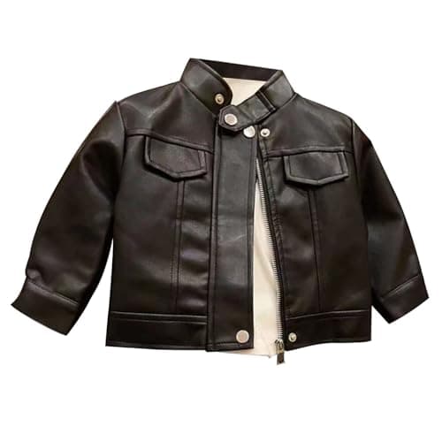 TTHVYE Faux Leather Jackets for Boys Girls Uk Kids Winter Coats Windproof Tops with Pockets Zip Up Waistcoat Solid Color Children Outerwear Active Athletic Biker Walking Hiking Age 1-14 Years