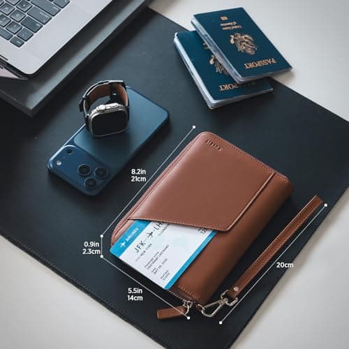 VULKIT Leather Passport Holder Family Travel Document Organizer with RFID Blocking Travel Wallet Slim Dual Slots SIM Card and Multiple Card Holders for Men and Women (Espresso) — view 2