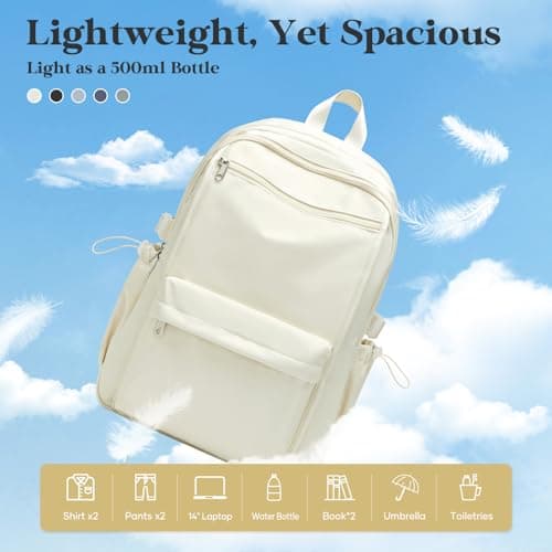 WEPOET Cute School Backpack for Womens, Lightweight Waterproof Rucksack Casual Daypacks With Multiple Pockets, Large Capacity Backpack Kids School Bags for Boys Girls(Beige) — view 5