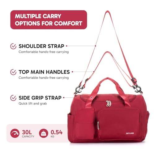 Skylark Womens Mens Sports Gym Bag Duffle Bag with Shoes Compartment, Weekend Travel Bag Overnight Bag, Water Resistant Holdall Hospital Bag for Swimming — view 3