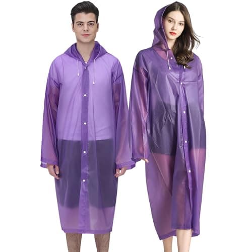 Cosowe Rain Ponchos for Adults Reusable, 2 Pcs Raincoats Emergency for Women Men with Hood and Drawstring, Purple