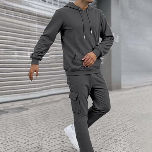 Generisch 2026 New Arrivals Casual Plain Set for Men, Comfortable, Relaxed Fit, Daily Wear for Outdoor Activities in Spring, Winter, darkgray, XL — view 3