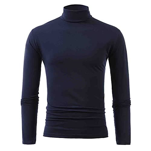 Mens Slim Fit Turtleneck Long Sleeve Base Layer Shirt Soft Stretch High Neck Undershirt Lightweight Thermal Top Plain Basic Tee Casual Smart Pullover for Autumn and Winter 2025 (Navy, XL) — view 2