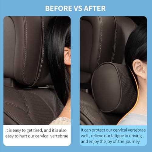 Dapucarin Car Headrest Pillow for Driving - Luxury Leather 100% Memory Foam, Ergonomic Neck Support - Universal Fit Head Rest Travel Pillow for Most Cars, Home & Office, Brown, 1 Pack — view 6