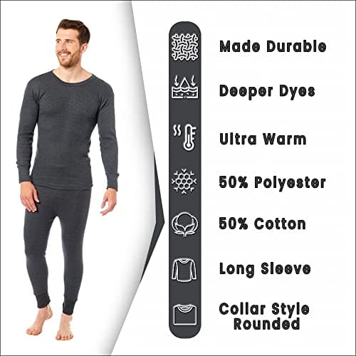 Heatwave® Pack of 2 Men's Extreme Thermal Underwear Set, Long Sleeve Top & Long Johns Set, Winter Thermals, Small Charcoal — view 2