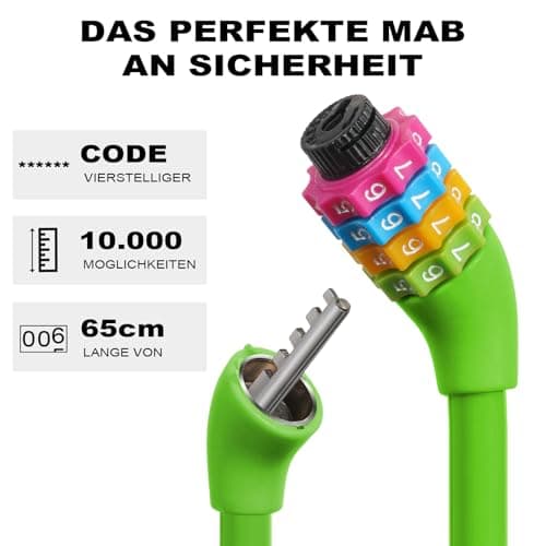 Ainiv Bike Lock, 4-Digit Password Bicycle Lock, 65cm (Green) — view 3