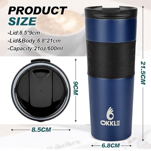 OKKLE Travel Mugs for Hot Drinks 600ml, Insulated Coffee Mug with Leakproof Lid BPA-Free Coffee Travel Mug, Vacuum Insulation Stainless Steel Cup for Hot and Cold Coffee and Tea — view 6