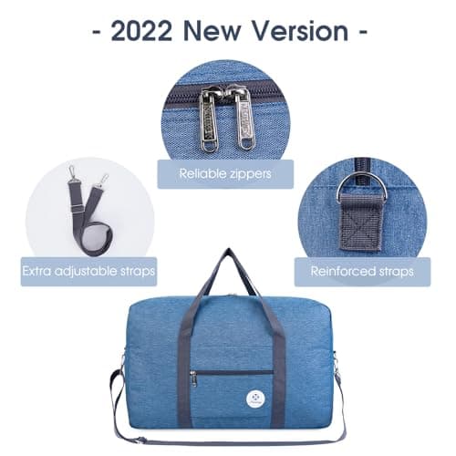 for Airlines Large Cabin Bag Foldable Travel Duffel Bag Holdall Tote Carry on Luggage Overnight for Women and Men 40L (Thick Series Navy Blue) — view 3