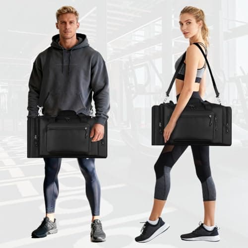 OSDUE Sports Duffle Bag, Gym Duffle Bag for Women Men,35L Waterproof Travel Sports Duffel with Shoulder Strap Holdall Holdall Overnight Weekend Bags for Gym Travel Swimming, Black — view 4
