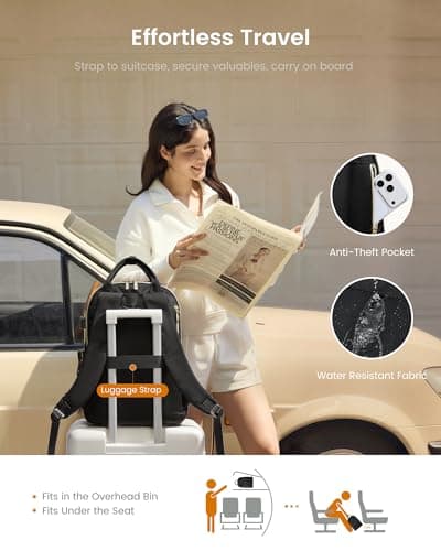 LOVEVOOK Backpack Womens, 15.6 inch Laptop Rucksack Bag for Ladies, City Work Travel Backpack Waterproof School Bags for Girls Lightweight Casual Daypacks for Uni College Office Business Travel, Black — view 6