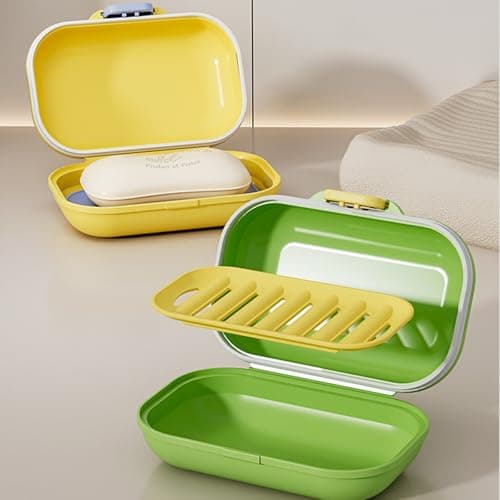 2Pcs Travel Soap Case, Soap Dish with Drainage Portable Soaps Holder Leakproof Moisture-Proof Soaps Box with Secure Lid for Travel Camping Outdoor Use Traveling Outdoor Gym Bathroom (Yellow & Green) — view 4