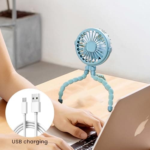 Pram Fan Clip on Stroller, Portable Clip on Fan with 3 Speeds & Night Light, 500mAh USB Rechargeable Stroller Fans, Mini Handheld Baby Fans for Pram Buggy Pushchair Car Bike Camping Travel (Black) — view 5