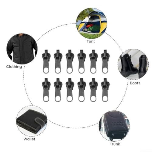 Zip Slider Replacement 12pcs for Instant Zip Repair Kit for Jeans Luggage - No Tools Required Black — view 5