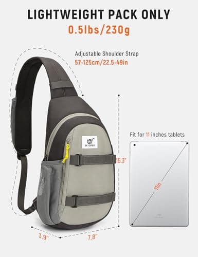 SKYSPER Sling Bag Anti-Theft RFID Crossbody Bag Travel Cross Body Backpack Shoulder Hiking Sling Daypack(Lightgray) — view 5