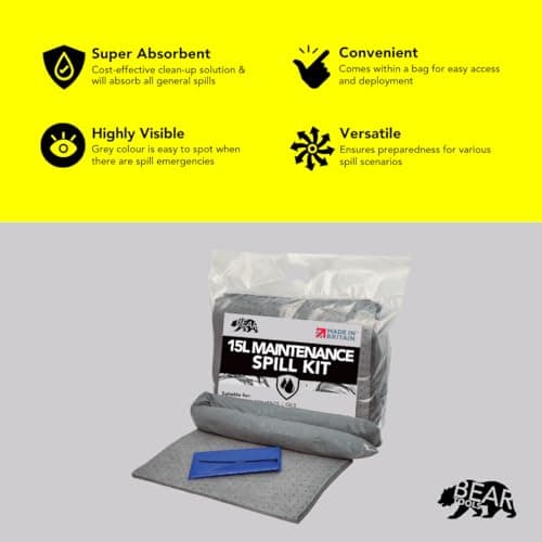 20L Spill Kit (Maintenance) UK Manufactured, Grey, Absorbs Non-Aggressive Oil and Water Based Fluids, For Indoor/Outdoor Use to contain General Liquid Spills, On-the-go Bag — view 3