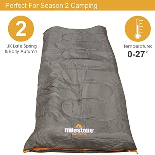 Milestone Camping Rectangular Sleeping Bag for Adults & Kids | Insulated 2 Season for Camping, Hiking, Outdoor Holidays | Grey & Orange | Packs Down Tight | 170cm x 75cm (Pack of 2) — view 5