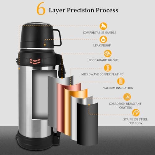 Flask for Hot Drinks, 2L Stainless Steel Vacuum Insulated Flask for Hot and Cold Drinks Coffee, Large Capacity Leakproof Hot Water Bottle with Telescopic Handle for Outdoor Travel Hiking Camping — view 2