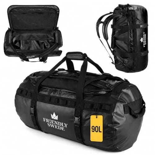 The Friendly Swede Water-Resistant Duffle Bag Backpack, 500D PVC,90L Black